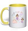 Mug with a colored handle Cute princesses yellow фото
