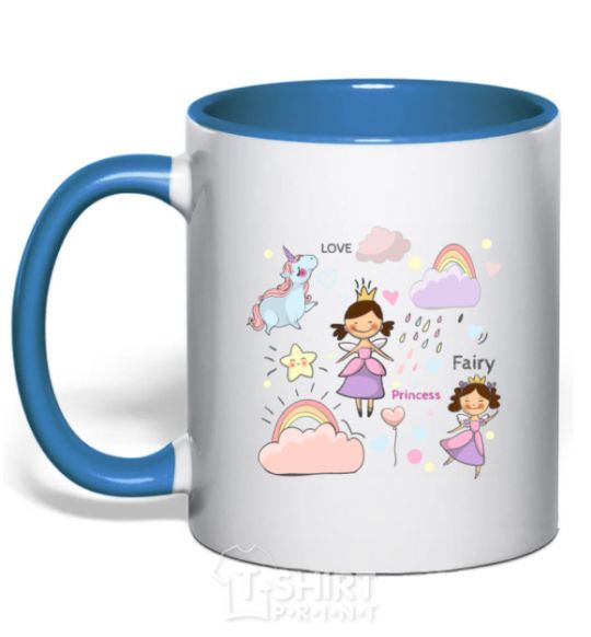 Mug with a colored handle Cute princesses royal-blue фото