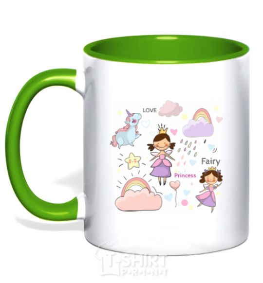 Mug with a colored handle Cute princesses kelly-green фото