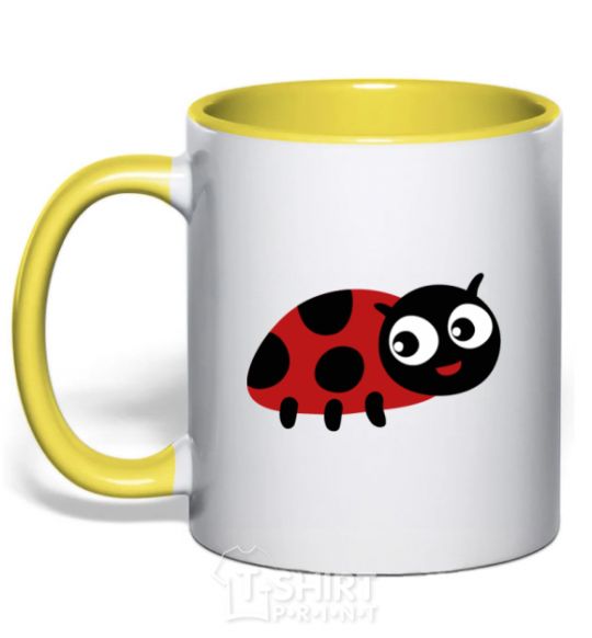 Mug with a colored handle Ladybug yellow фото