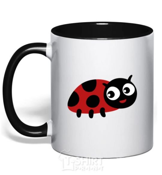Mug with a colored handle Ladybug black фото