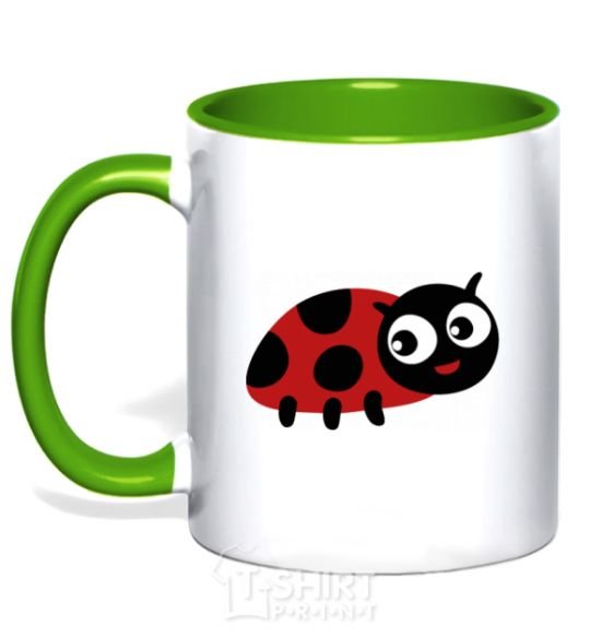 Mug with a colored handle Ladybug kelly-green фото