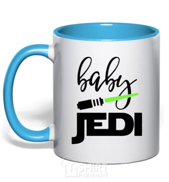 Mug with a colored handle Baby Jedi sky-blue фото
