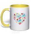 Mug with a colored handle Spring print yellow фото