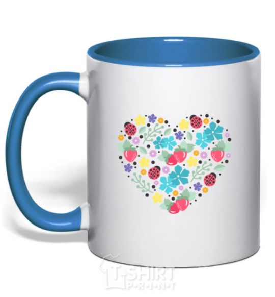 Mug with a colored handle Spring print royal-blue фото