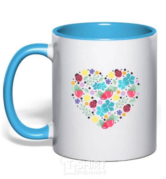 Mug with a colored handle Spring print sky-blue фото