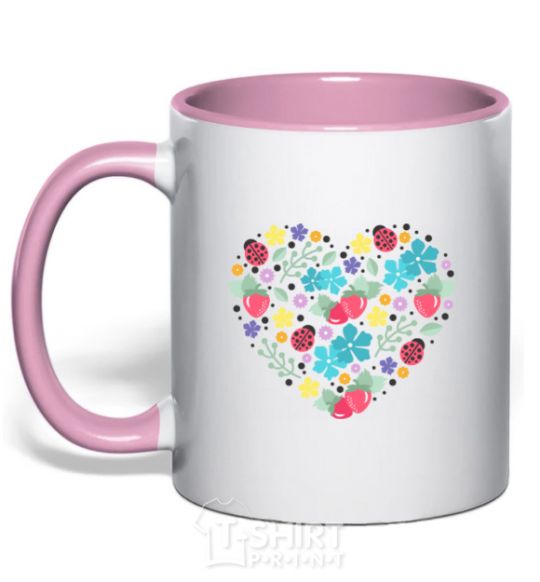 Mug with a colored handle Spring print light-pink фото