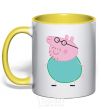 Mug with a colored handle Papa Pig yellow фото