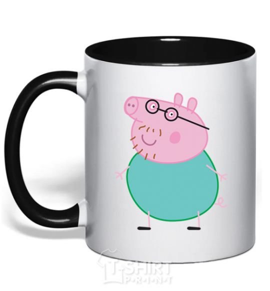 Mug with a colored handle Papa Pig black фото