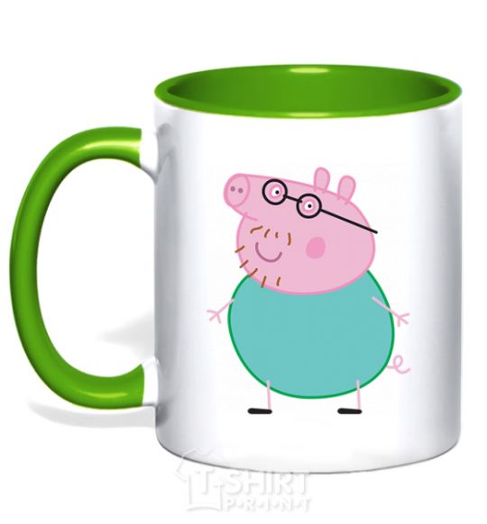 Mug with a colored handle Papa Pig kelly-green фото