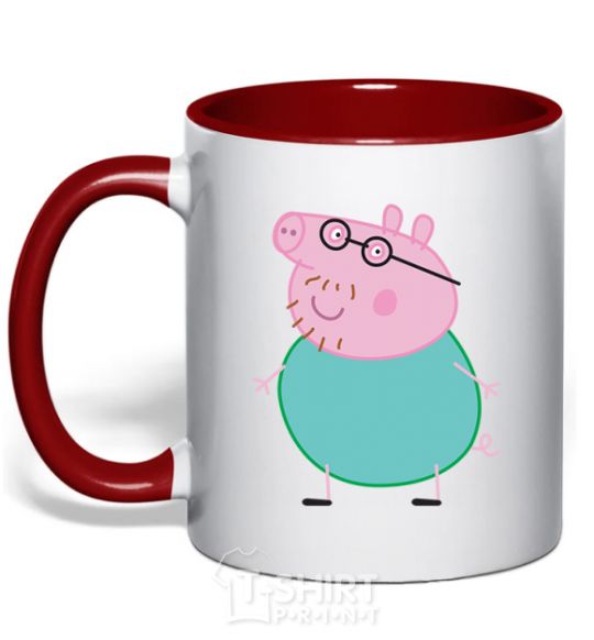 Mug with a colored handle Papa Pig red фото