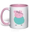 Mug with a colored handle Papa Pig light-pink фото
