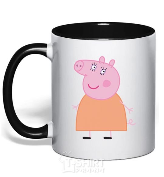 Mug with a colored handle Mama Piggy black фото