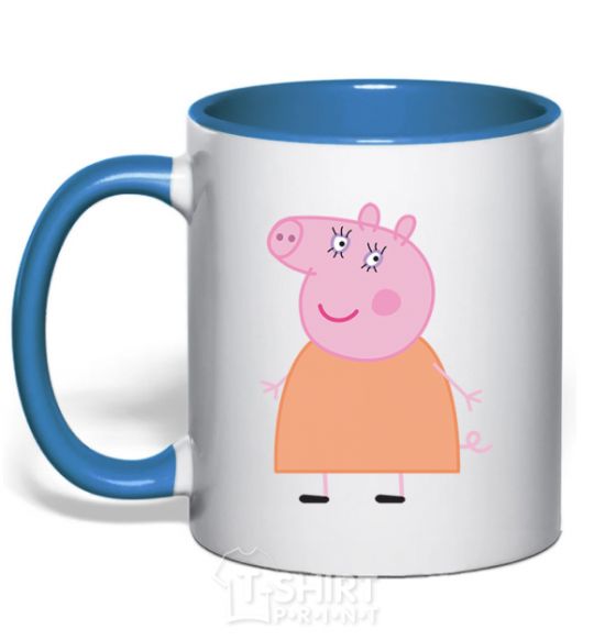 Mug with a colored handle Mama Piggy royal-blue фото