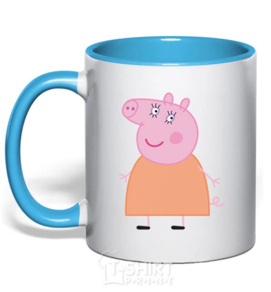 Mug with a colored handle Mama Piggy sky-blue фото