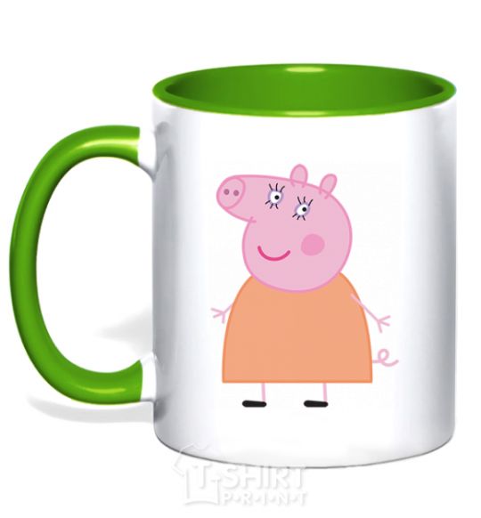 Mug with a colored handle Mama Piggy kelly-green фото