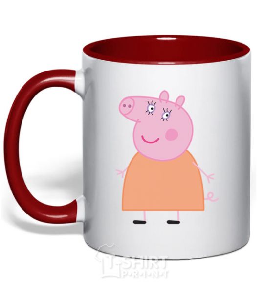Mug with a colored handle Mama Piggy red фото