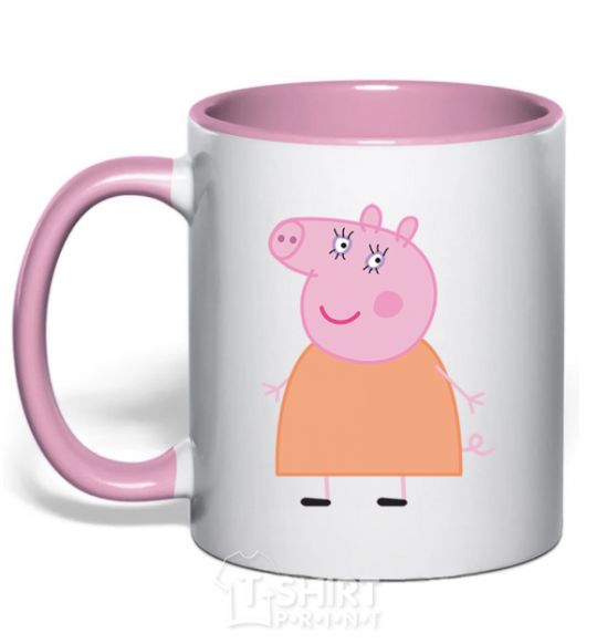 Mug with a colored handle Mama Piggy light-pink фото