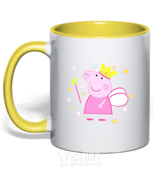 Mug with a colored handle Pepa the fairy yellow фото