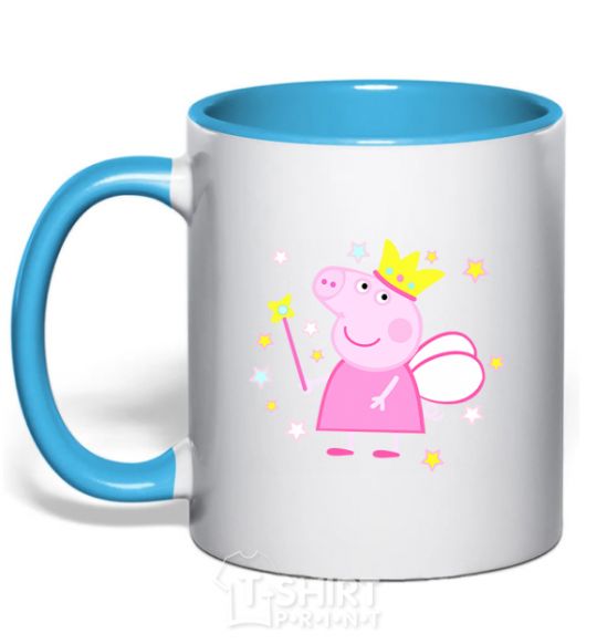 Mug with a colored handle Pepa the fairy sky-blue фото