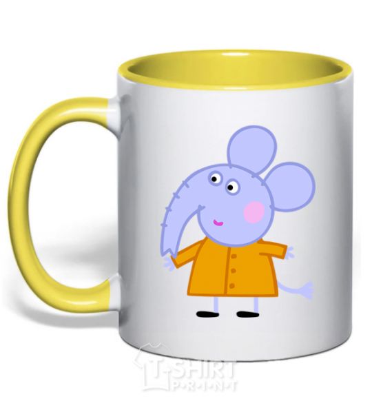 Mug with a colored handle Elephant yellow фото
