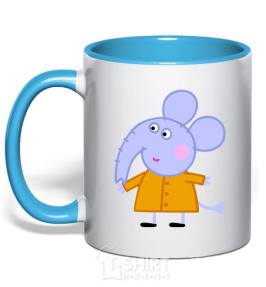 Mug with a colored handle Elephant sky-blue фото