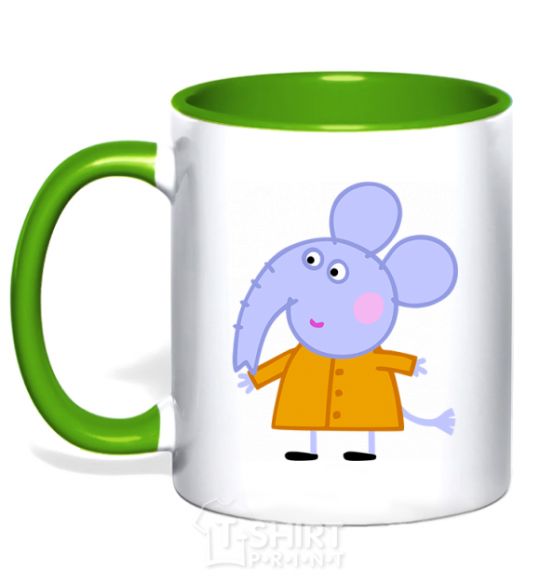 Mug with a colored handle Elephant kelly-green фото