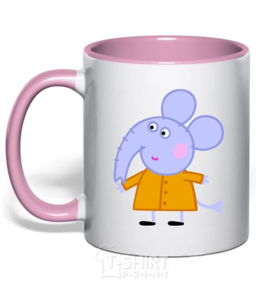 Mug with a colored handle Elephant light-pink фото
