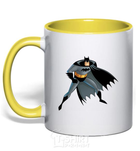 Mug with a colored handle Batman cartoon yellow фото