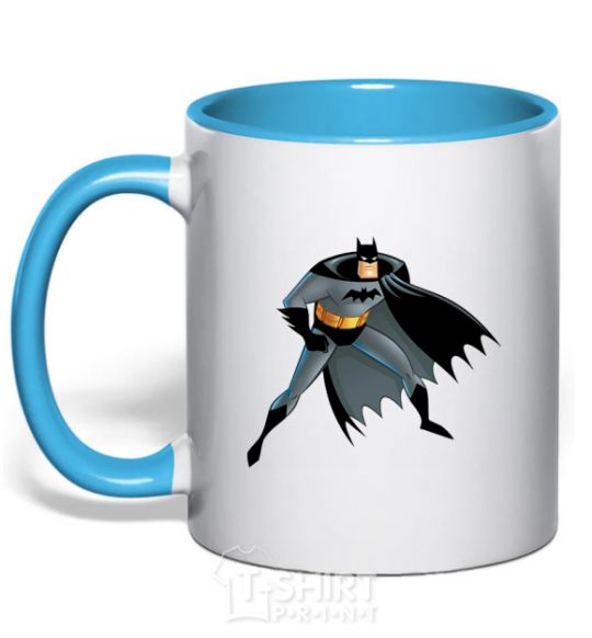 Mug with a colored handle Batman cartoon sky-blue фото