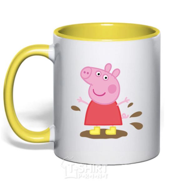 Mug with a colored handle Pepa's a puddle yellow фото