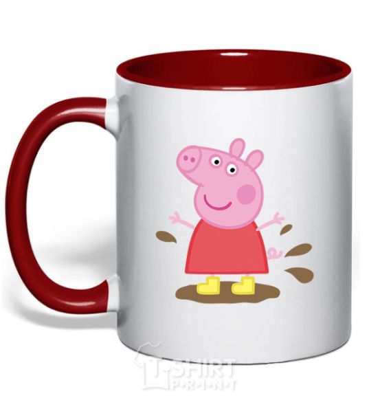 Mug with a colored handle Pepa's a puddle red фото