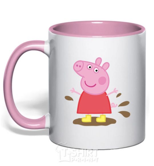 Mug with a colored handle Pepa's a puddle light-pink фото