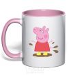 Mug with a colored handle Pepa's a puddle light-pink фото