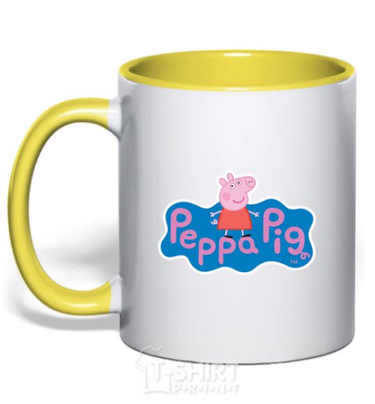 Mug with a colored handle Pepa's logo yellow фото