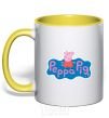 Mug with a colored handle Pepa's logo yellow фото