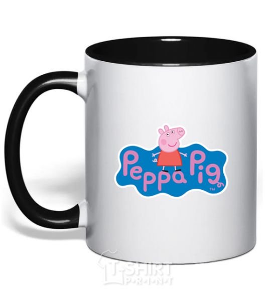 Mug with a colored handle Pepa's logo black фото