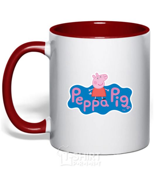 Mug with a colored handle Pepa's logo red фото
