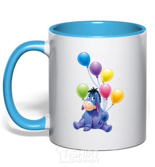 Mug with a colored handle Donkey sky-blue фото