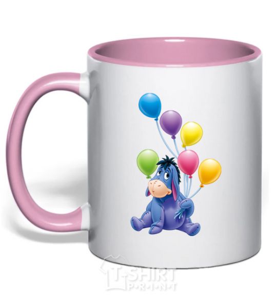 Mug with a colored handle Donkey light-pink фото