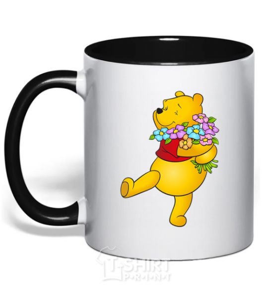 Mug with a colored handle Winnie the Pooh V.1 black фото