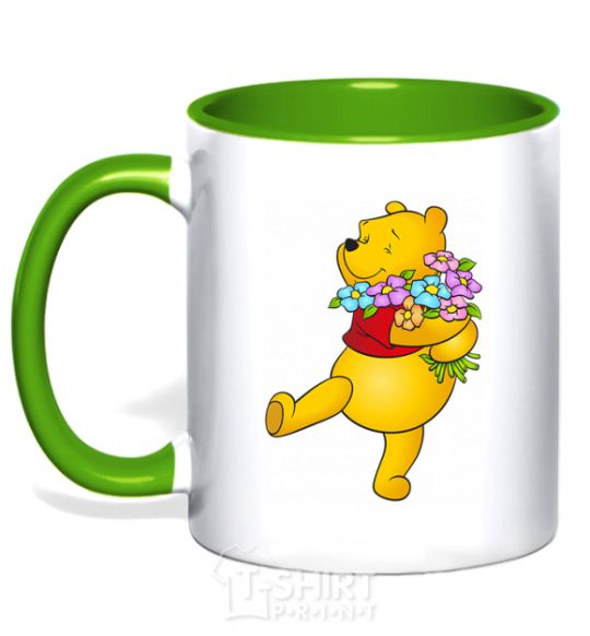 Mug with a colored handle Winnie the Pooh V.1 kelly-green фото
