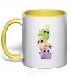 Mug with a colored handle Cute birds yellow фото