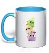 Mug with a colored handle Cute birds sky-blue фото