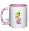 Mug with a colored handle Cute birds light-pink фото