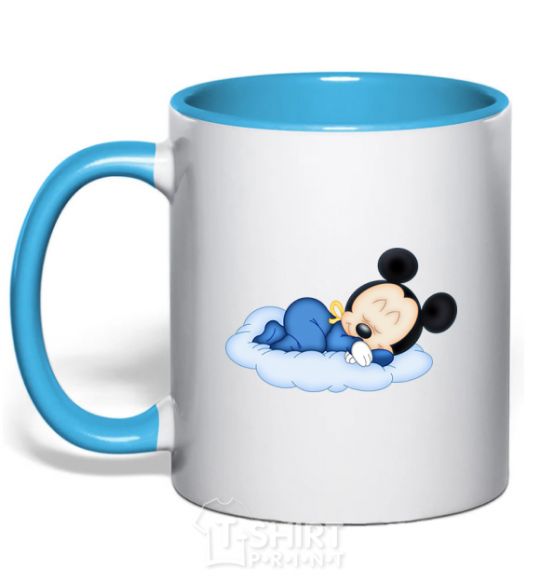 Mug with a colored handle Minne Mickey sky-blue фото