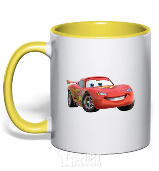 Mug with a colored handle Mcqueen yellow фото