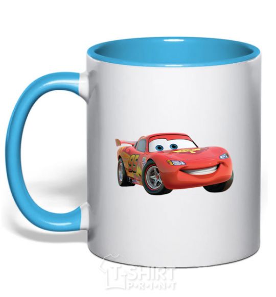 Mug with a colored handle Mcqueen sky-blue фото