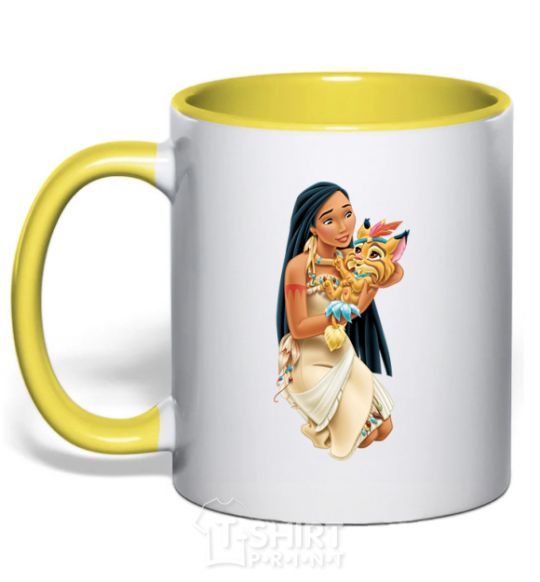 Mug with a colored handle Pocahontas yellow фото