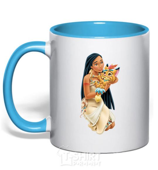 Mug with a colored handle Pocahontas sky-blue фото